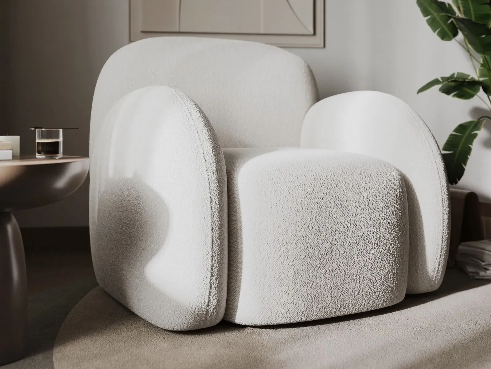 Accent Chair with Curved Back - Cream, Boucle image
