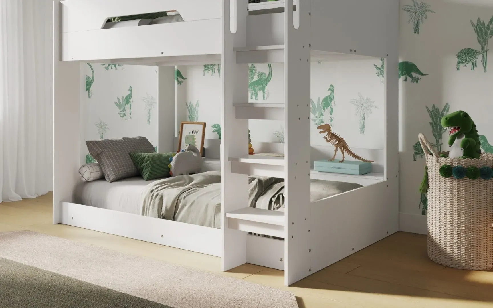Bunk Bed with Storage Shelves - White, MDF