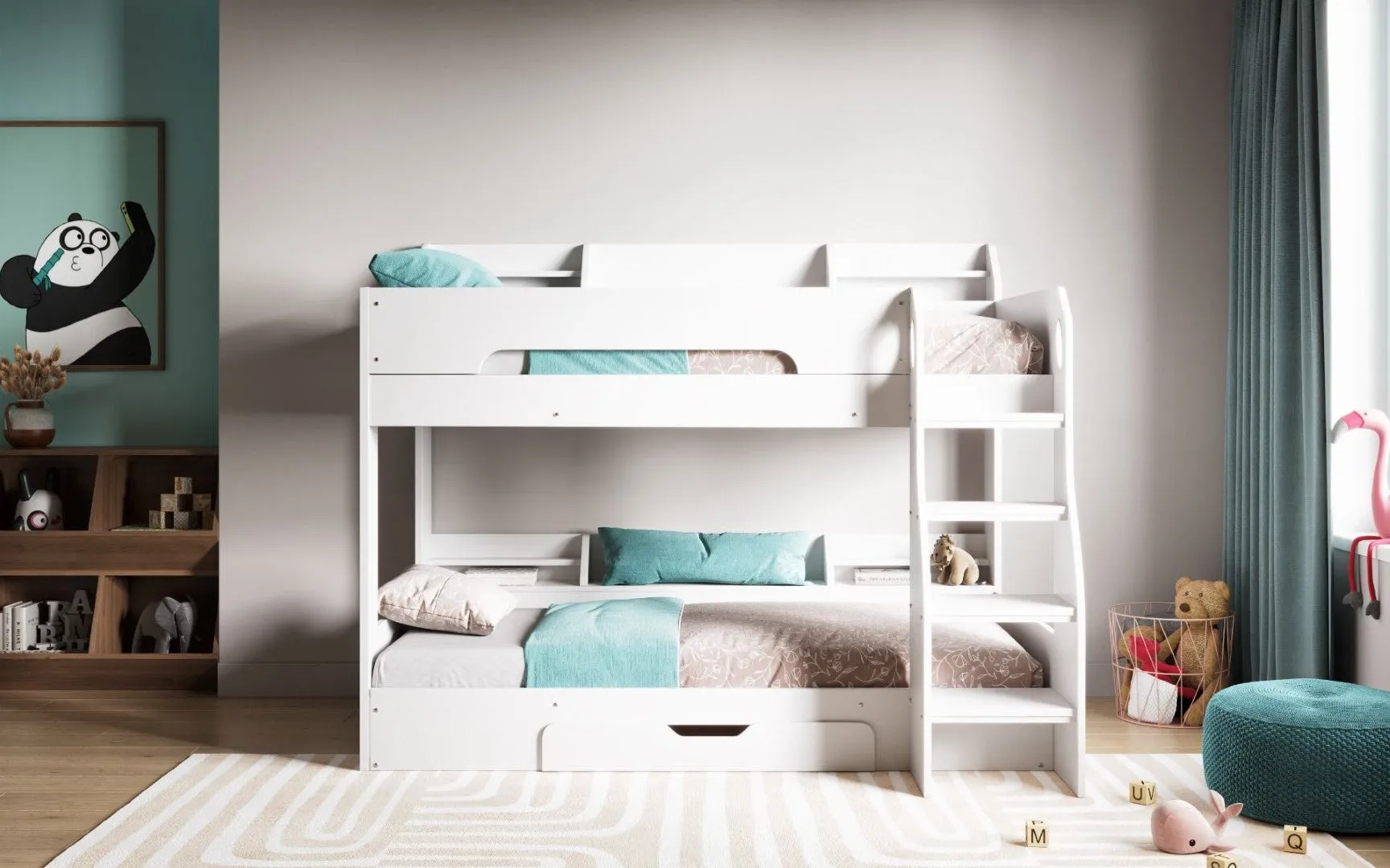 Bunk Bed with Storage - White, Particle Board