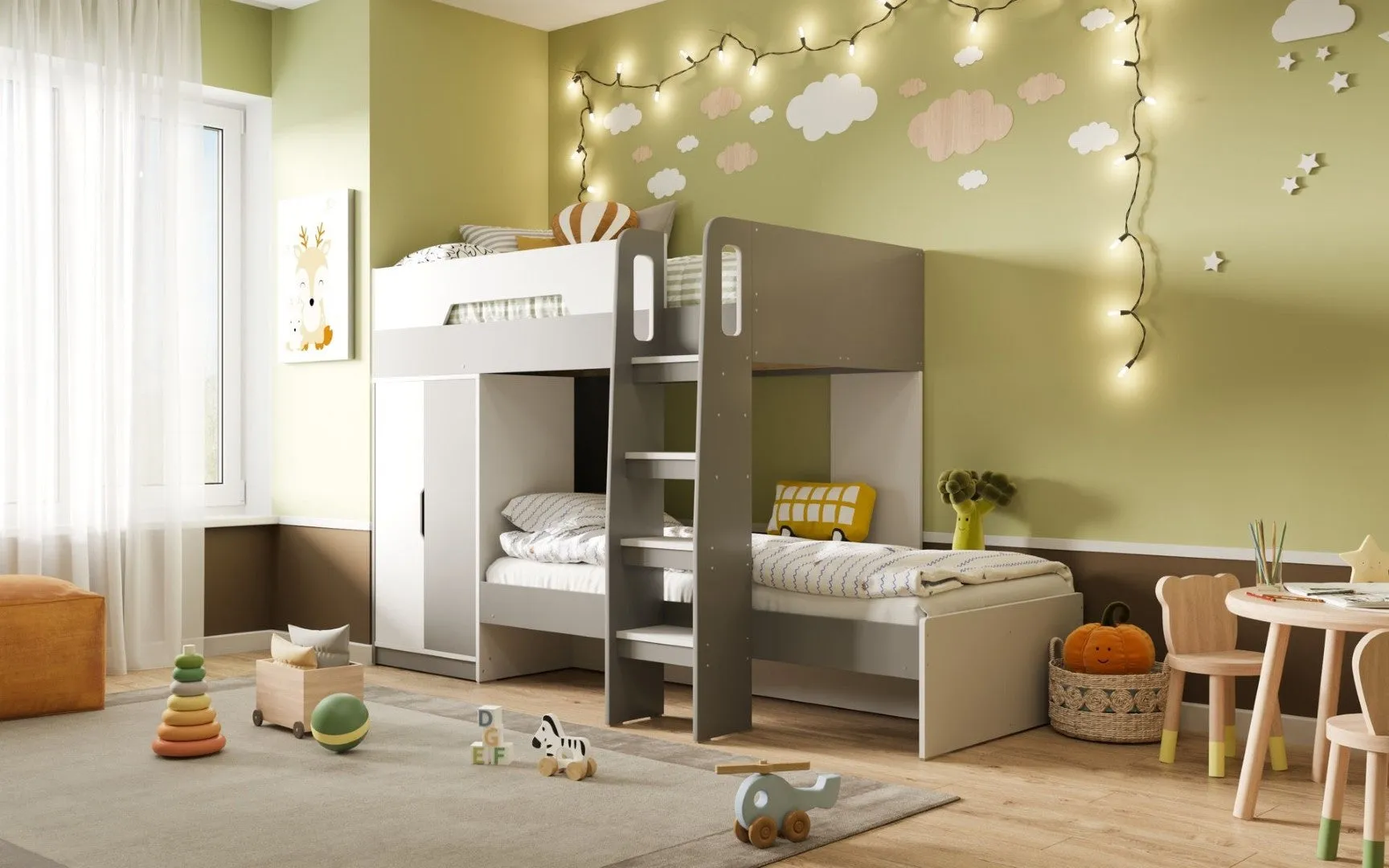 Bunk Bed with Wardrobe Storage - White, Wood image