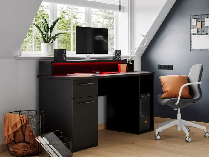 Compact Gaming Desk with Storage - Black image