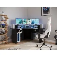 Corner Gaming Desk with LED Strip - Black