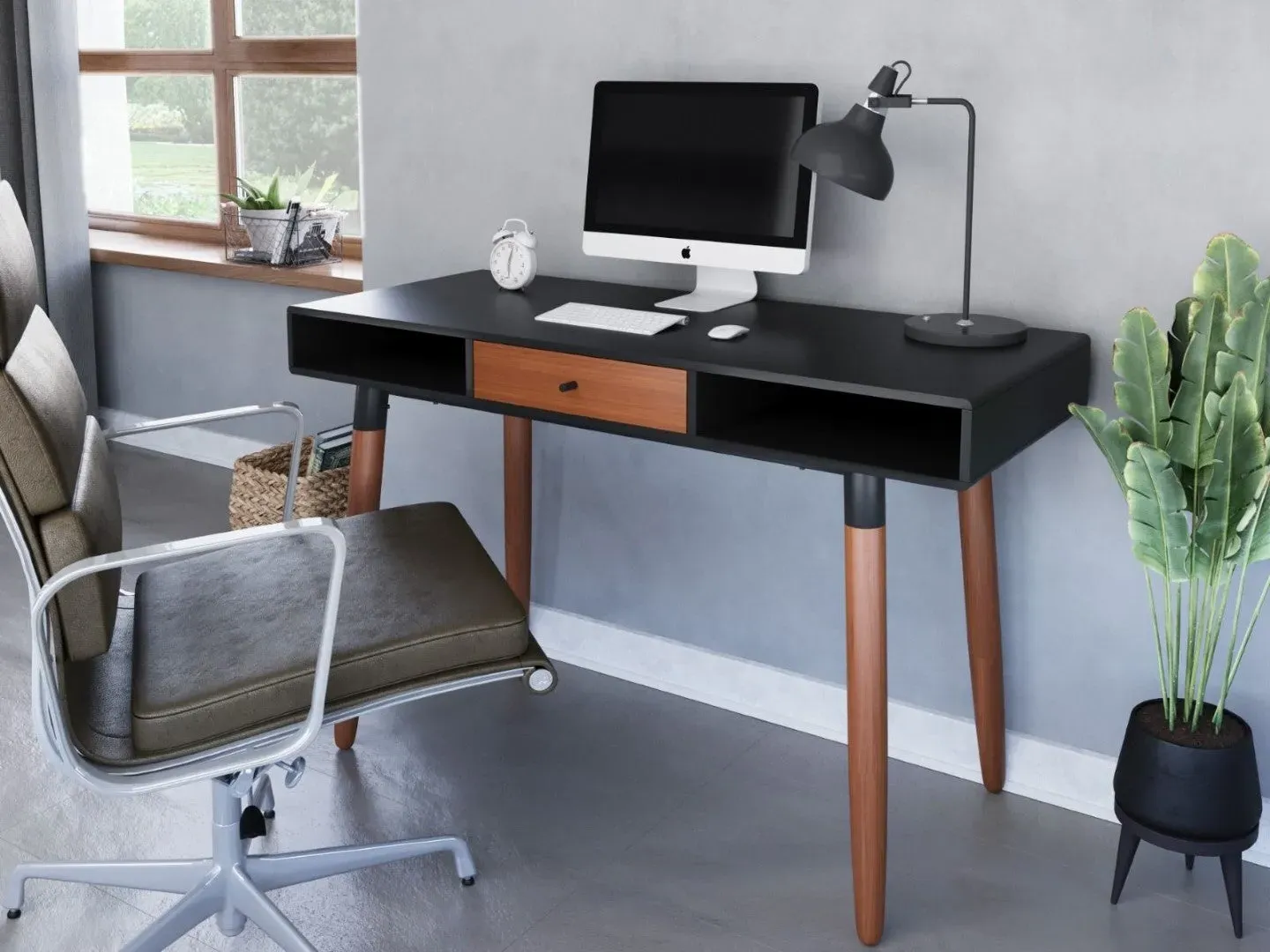 Desk with Metal Frame - Walnut & Black image