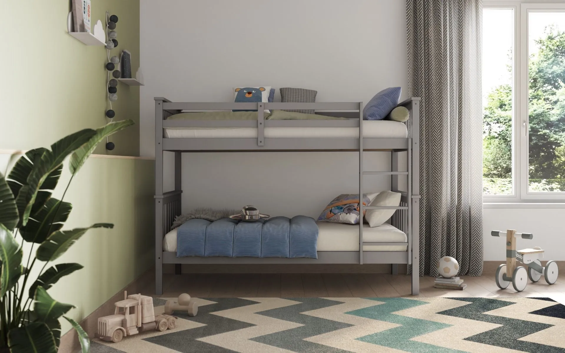 Detachable Bunk Bed with Slats - Grey, Pine image