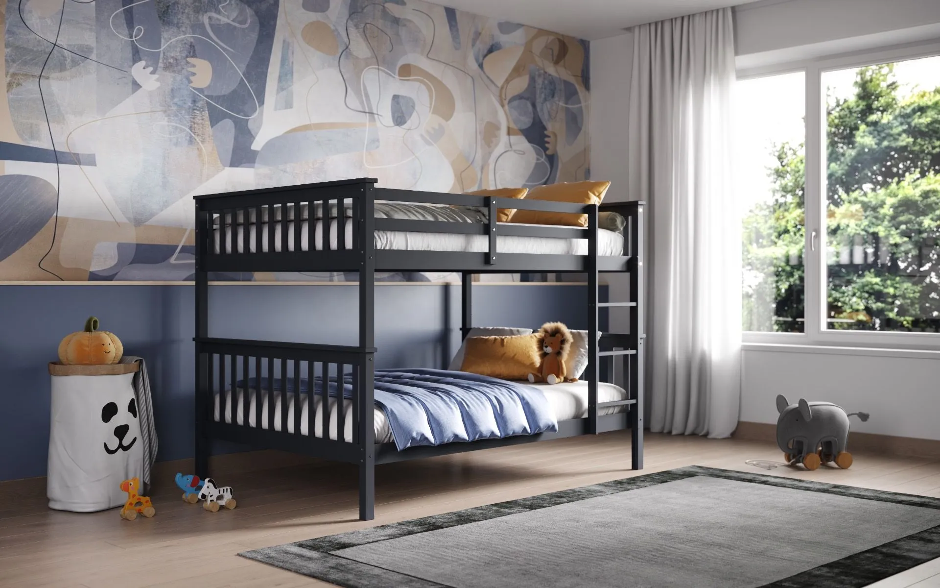Detachable Bunk Bed with Slats - Grey, Pine image