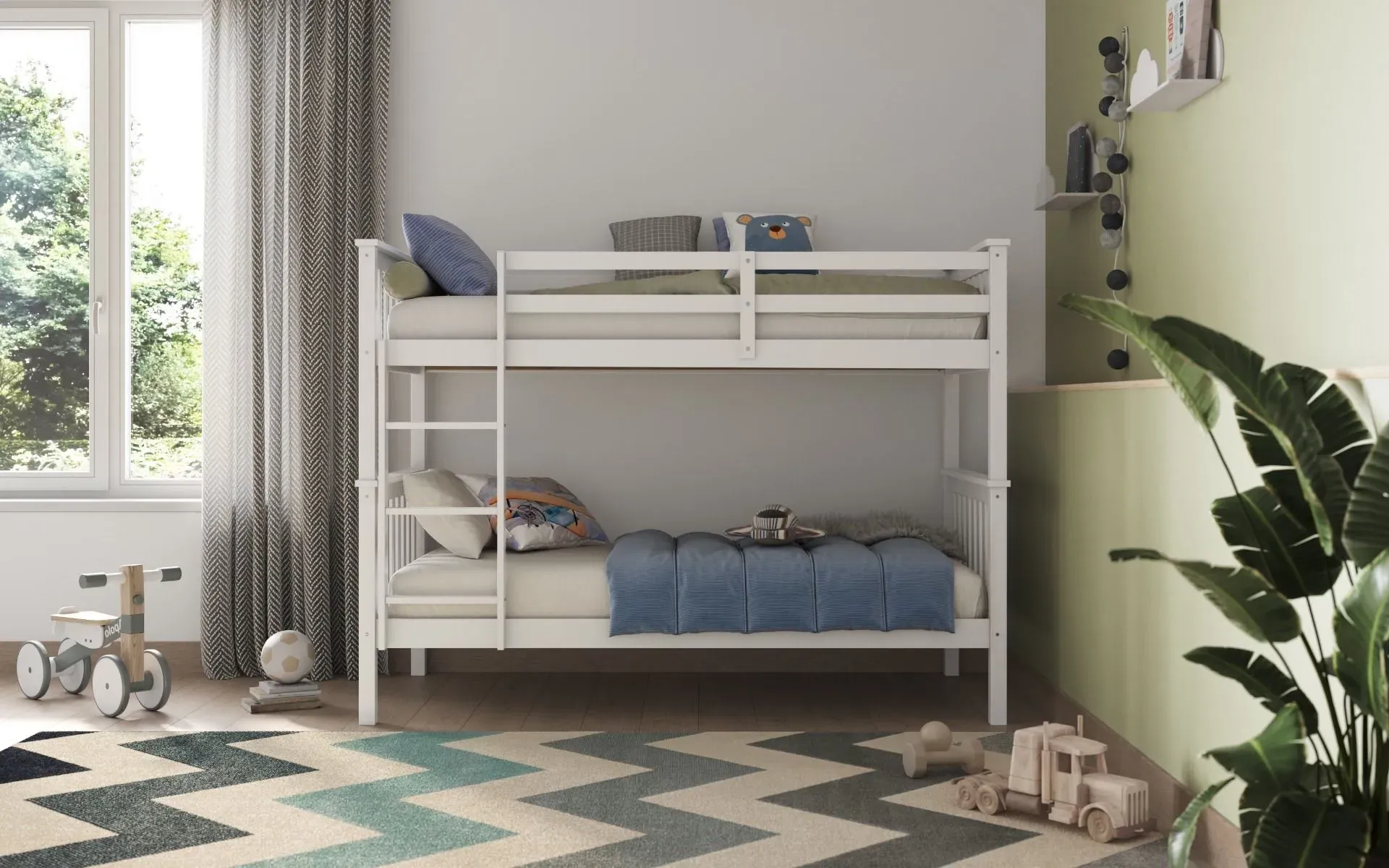 Detachable Bunk Bed with Slats - White, Pine