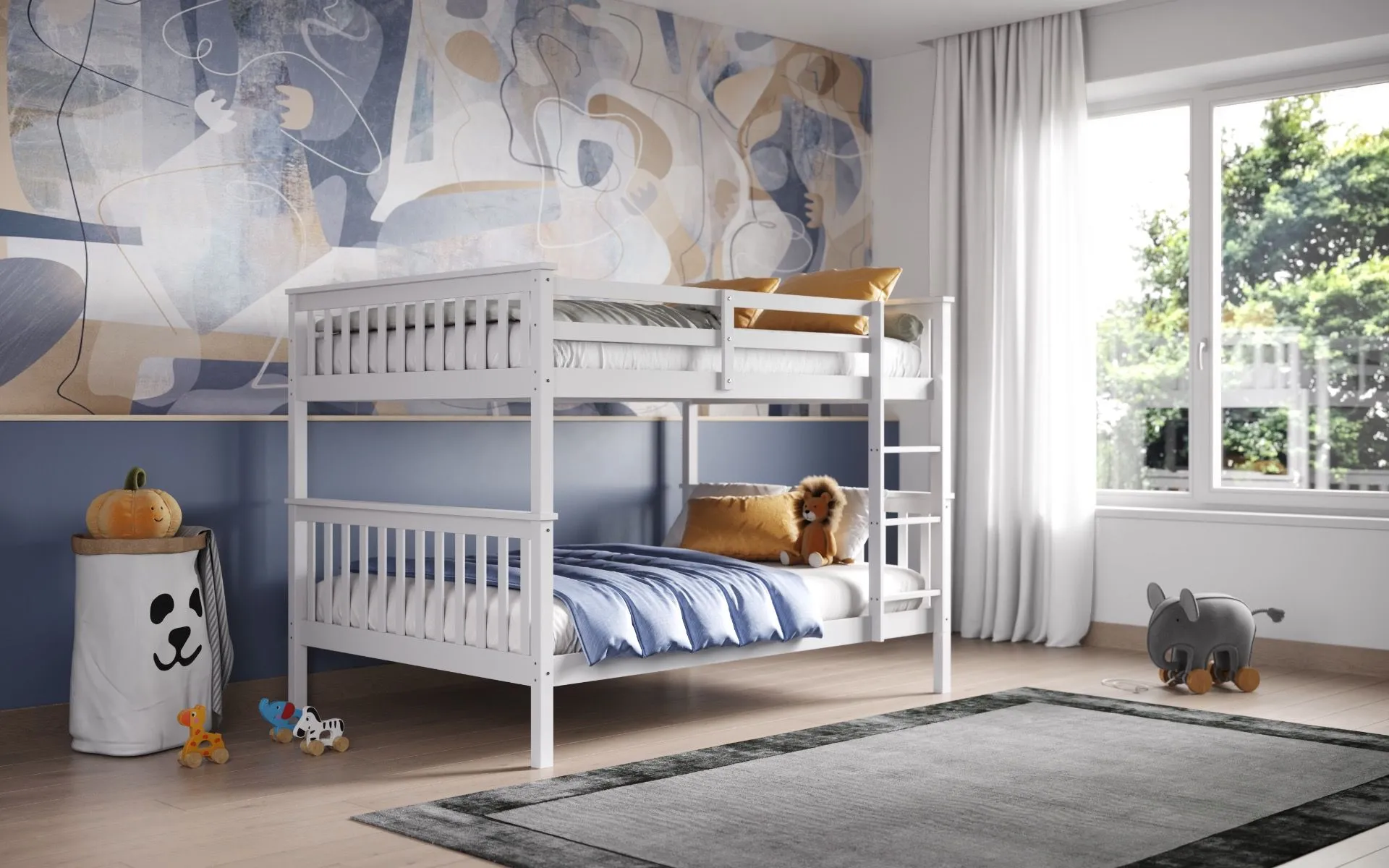 Detachable Bunk Bed with Slats - White, Pine