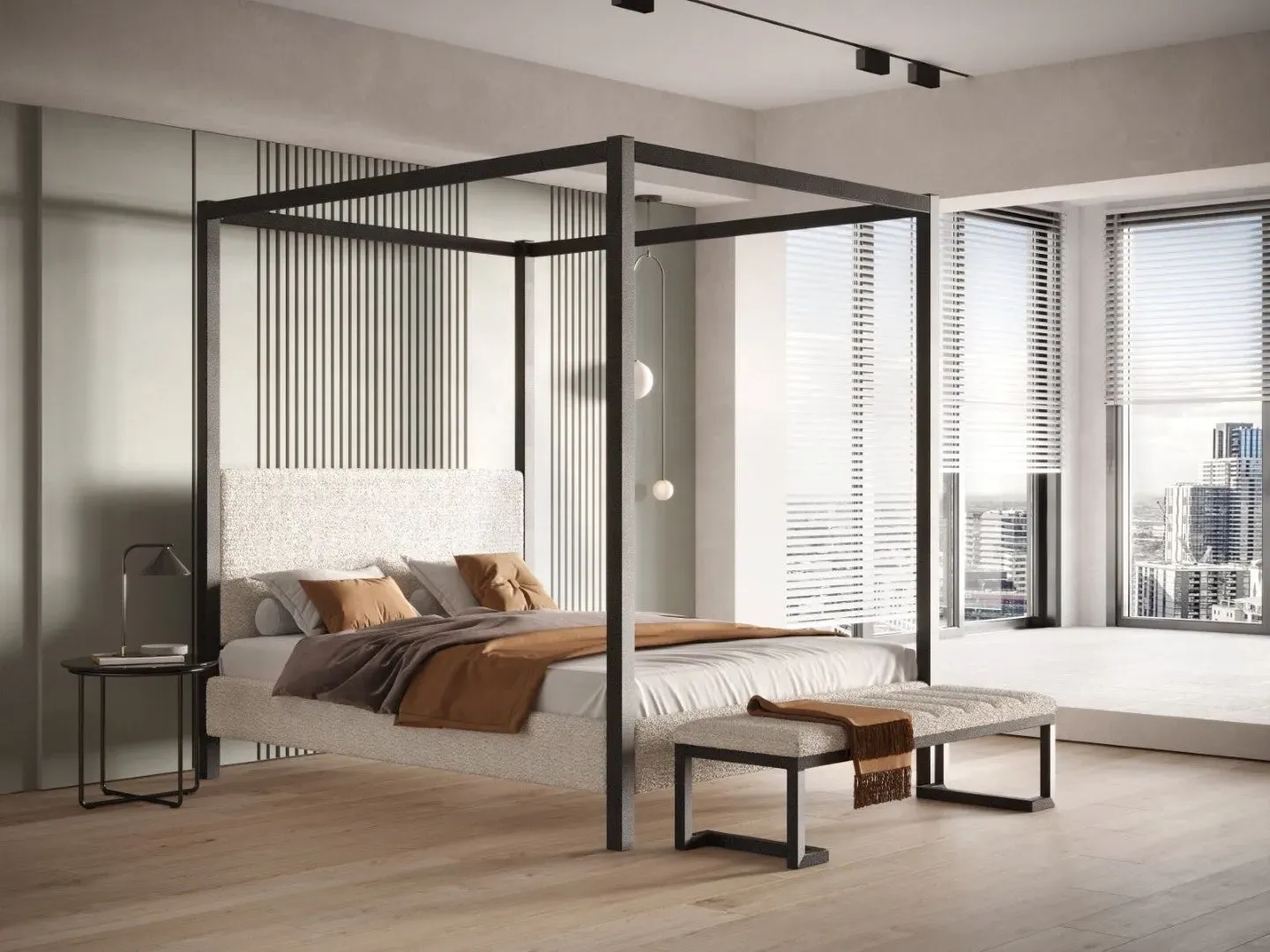 Double Four Poster Bed Frame - Black, Metal image