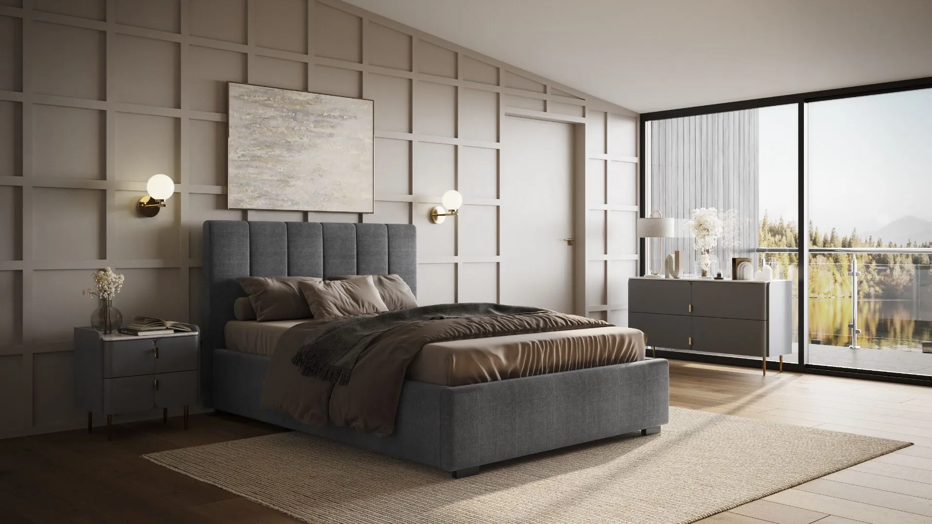 Double Ottoman Bed Frame - Grey, Fabric image