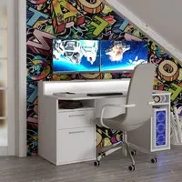 Gaming Desk with LED Monitor Shelf - Black