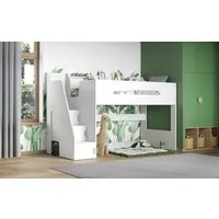 High Sleeper Bed with Stairs - White, MDF