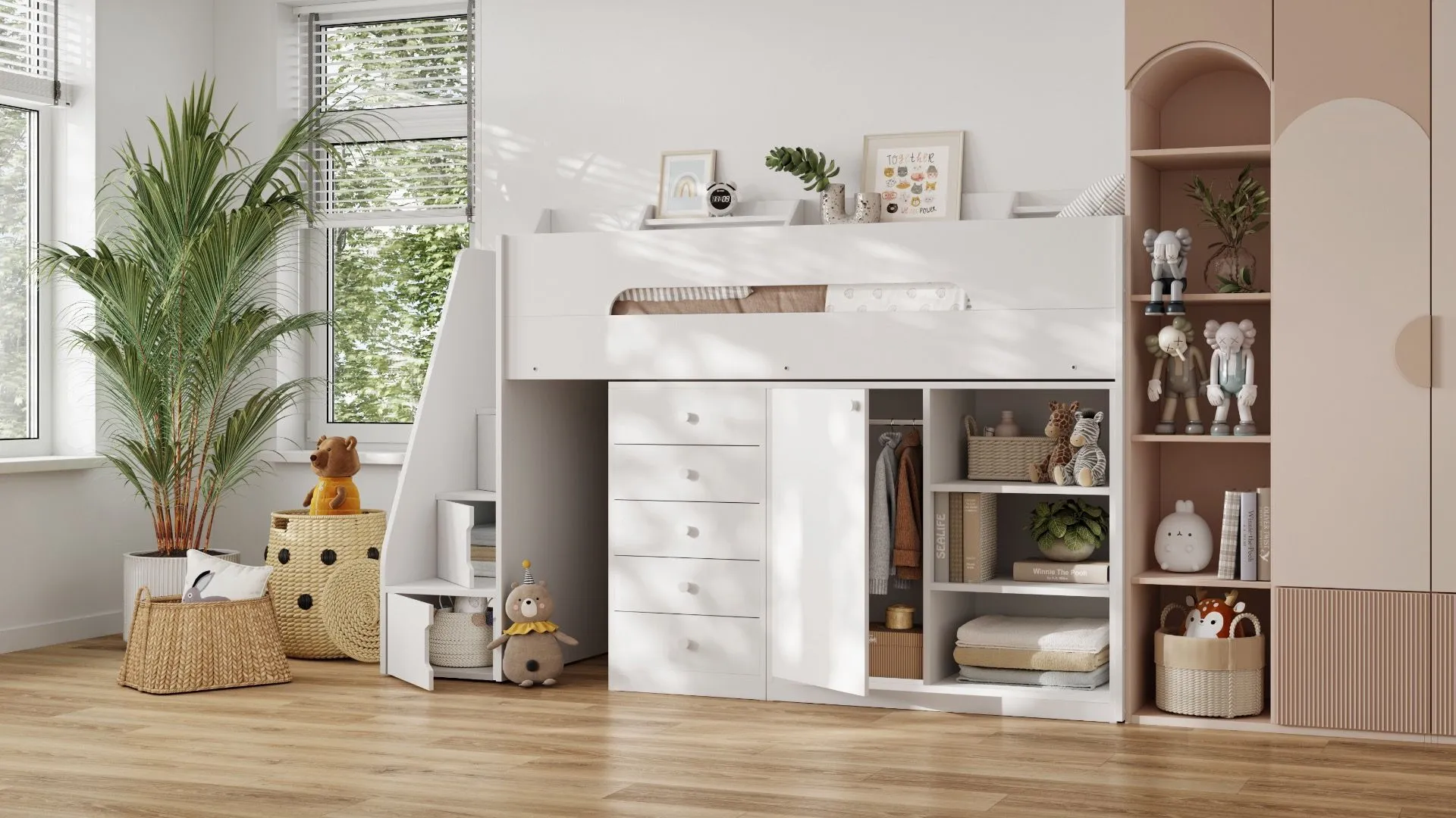 High Sleeper with Storage Station - White, MDF