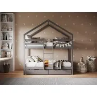 House Bunk Bed with Drawers - Grey, Pine