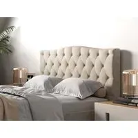 King Size Bed Frame with Headboard - Beige, Fabric