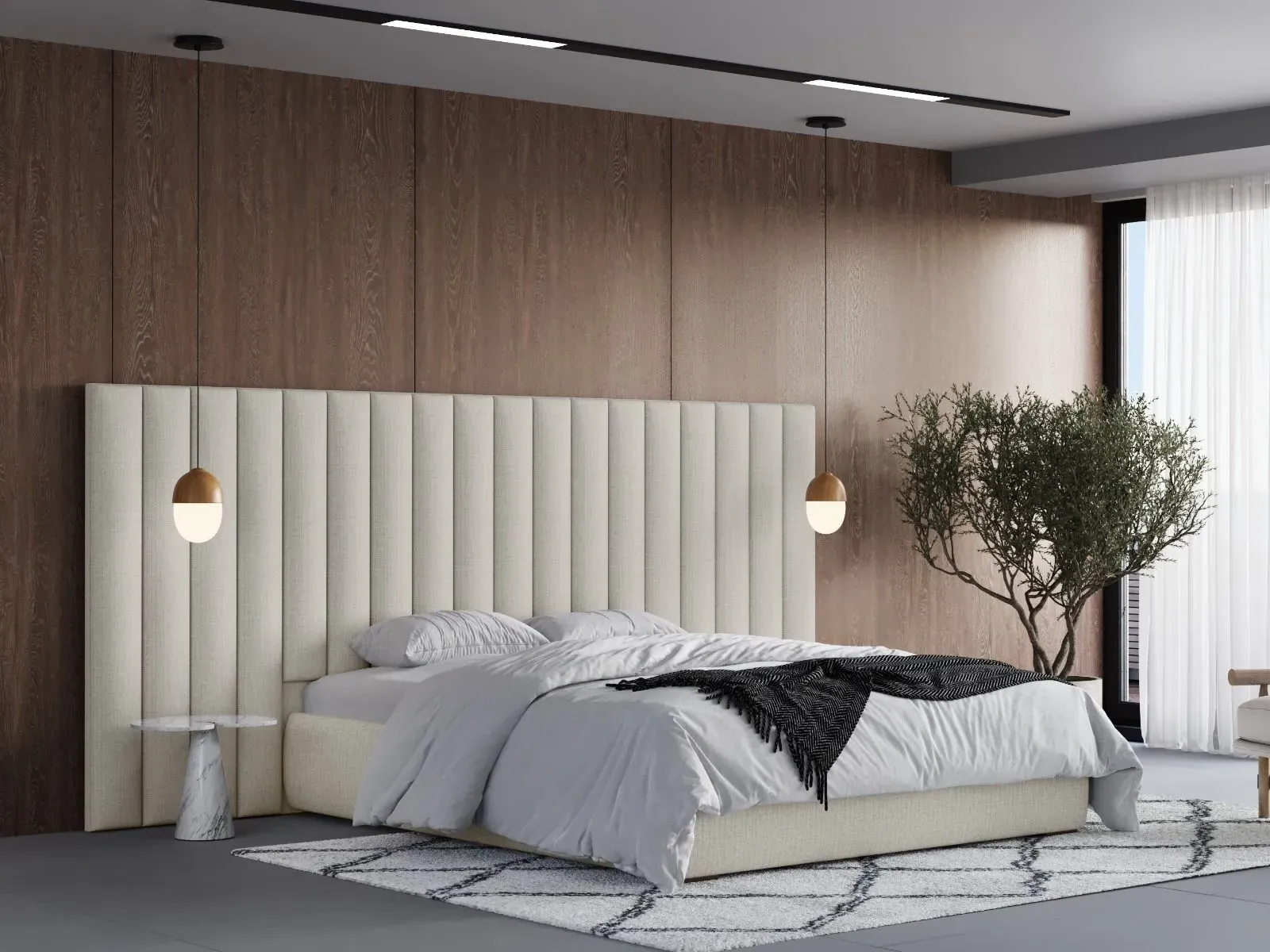 King Size Hotel Bed with Panelled Headboard - Cream image