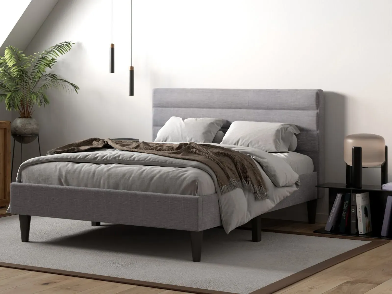 King Size Upholstered Bed Frame - Silver, Fabric image