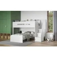 L-Shaped Bunk Bed with Stairs - White, MDF