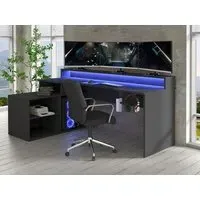 L-Shaped Gaming Desk with LED Storage - Black