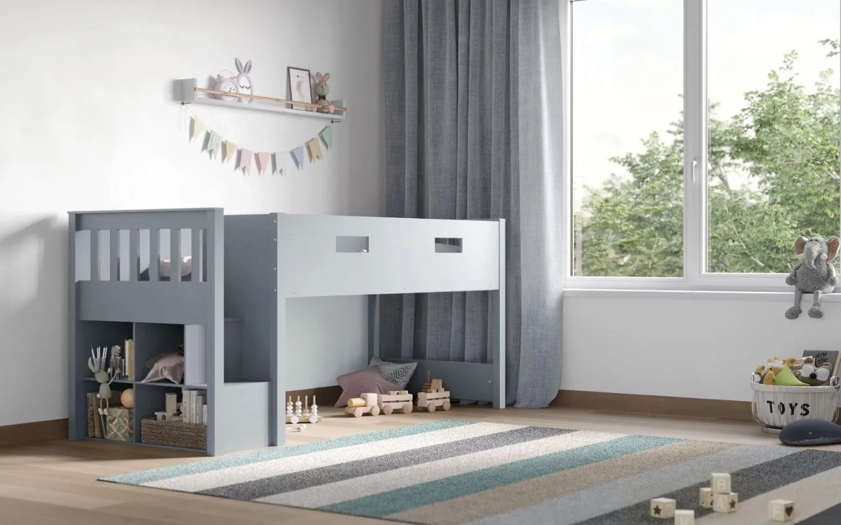 Mid Sleeper Cabin Bed with Staircase - Grey image