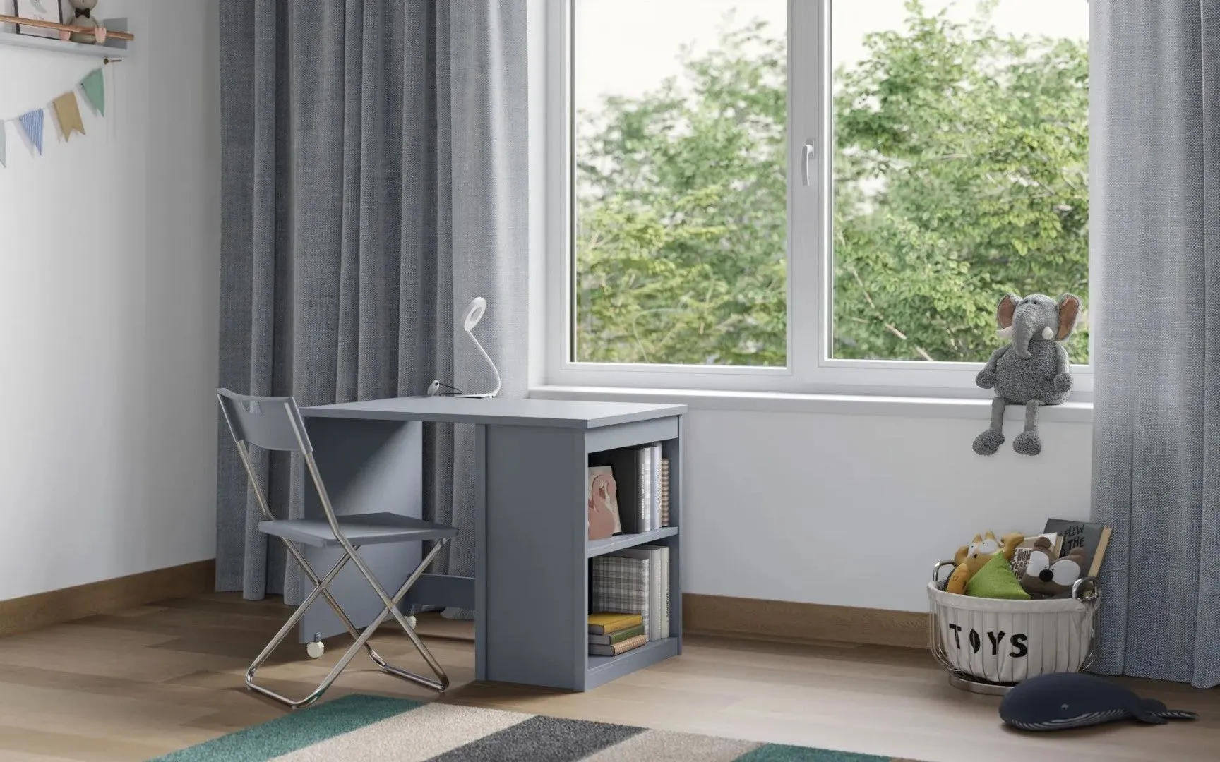 Pull Out Desk with Storage - Grey, Particle Board image