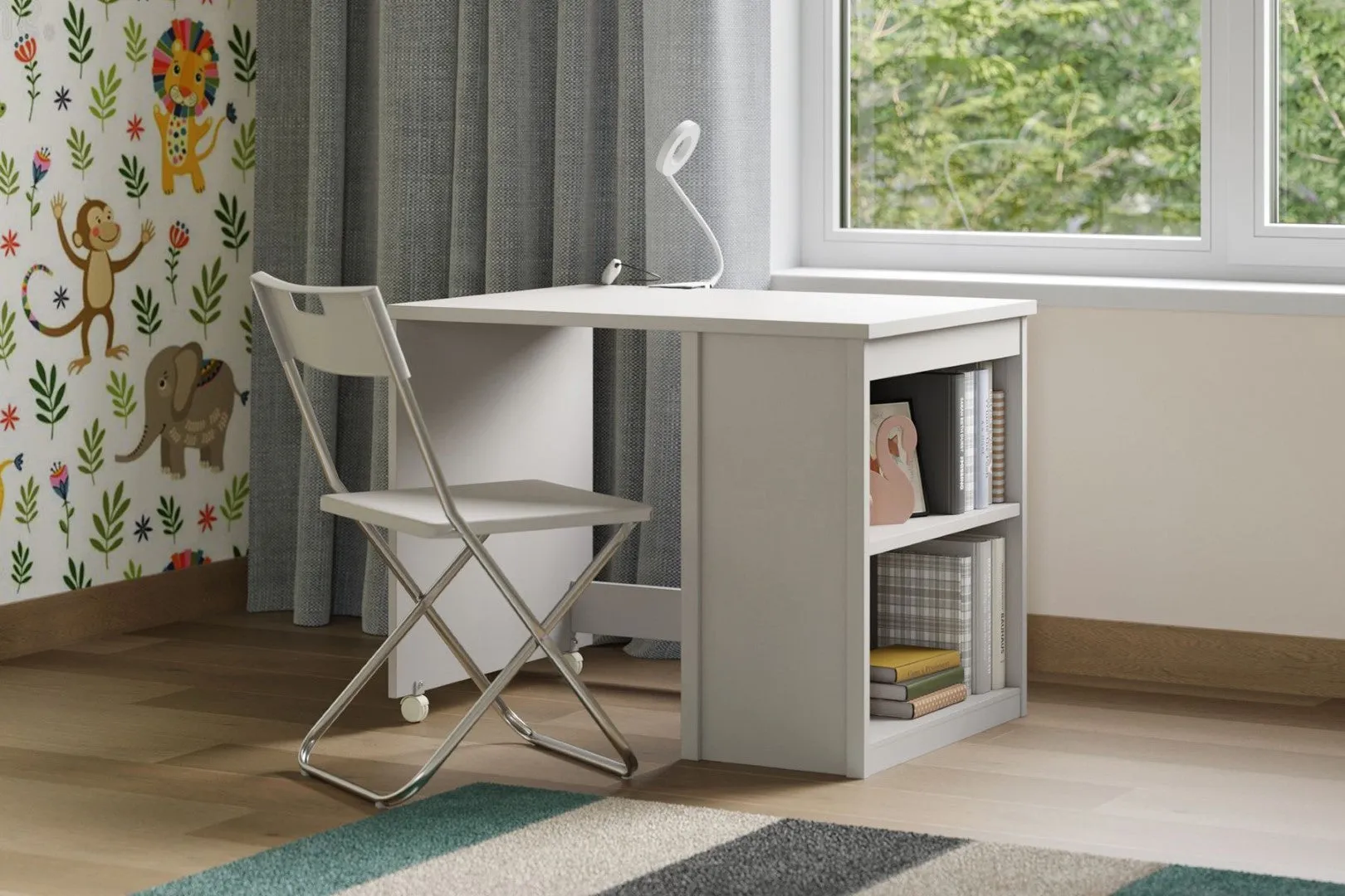 Pull Out Desk with Storage - White, Particle Board