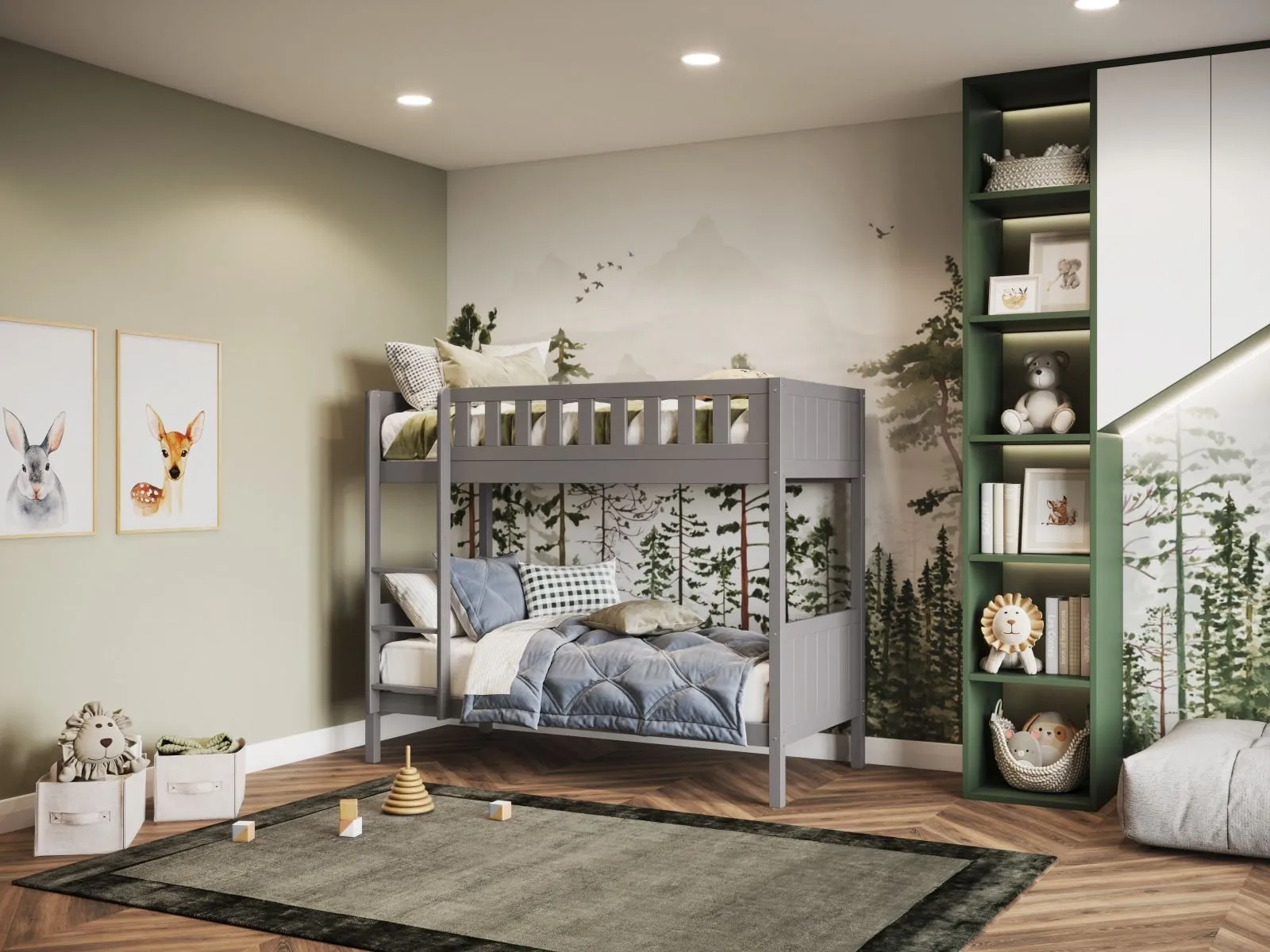 Shorty Bunk Bed - Grey, Pine Wood