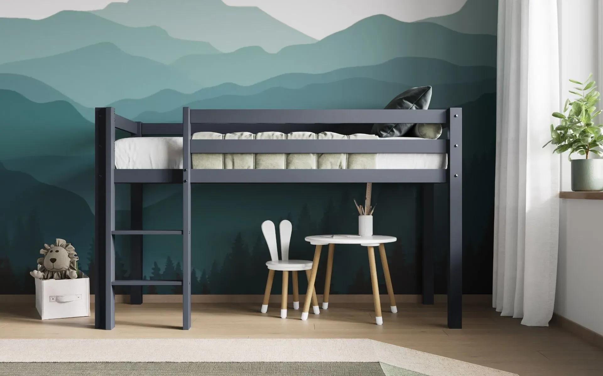 Shorty Midsleeper Bed Frame - Grey, Wood image