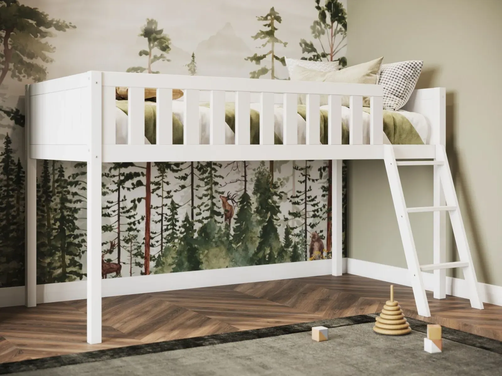 Shorty Midsleeper Cabin Bed - White, Pine Wood