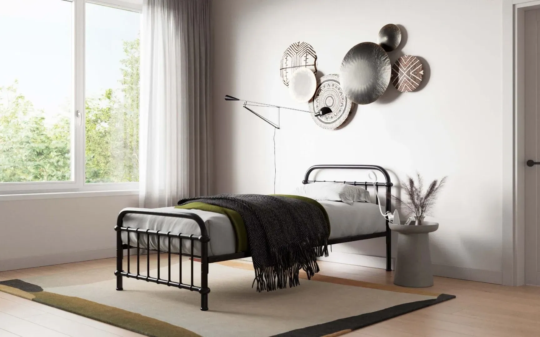 Single Bed Frame with Slats - Black, Metal image