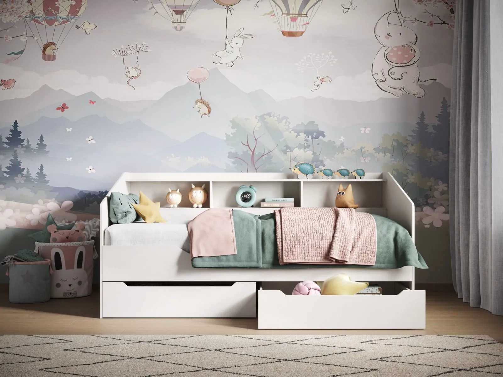 Single Day Bed with Storage - White image