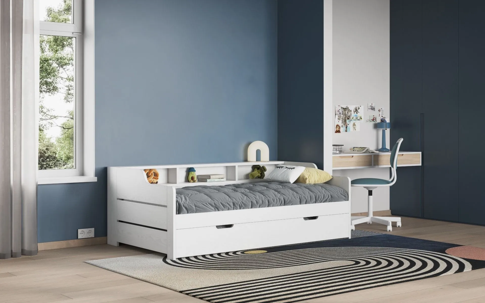 Single Day Bed with Trundle - White, Pine image
