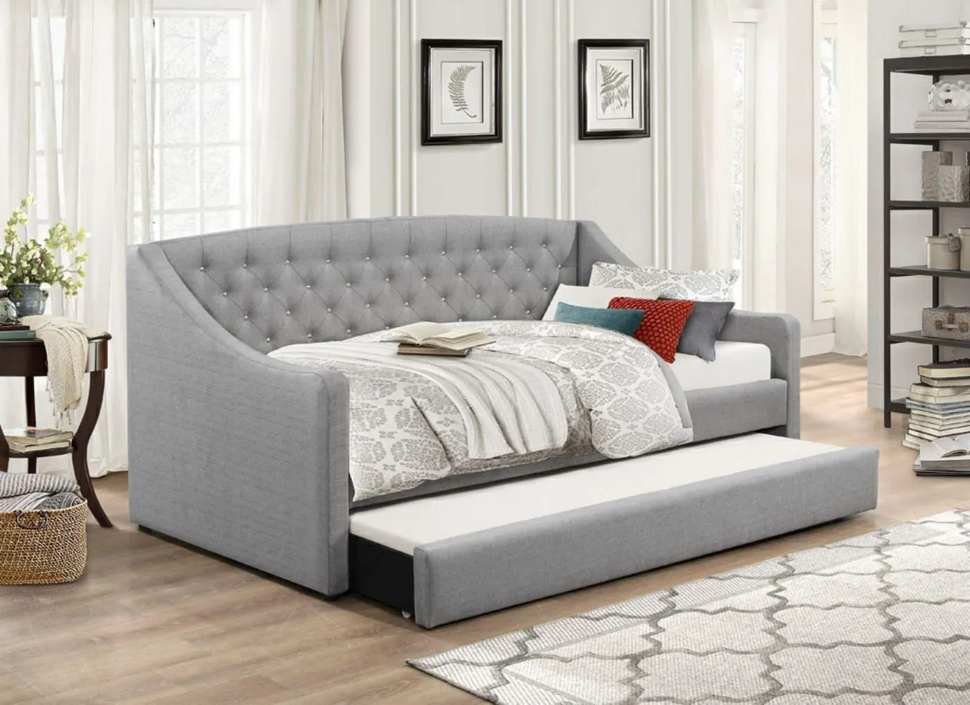 Single Daybed with Trundle - Grey, Fabric