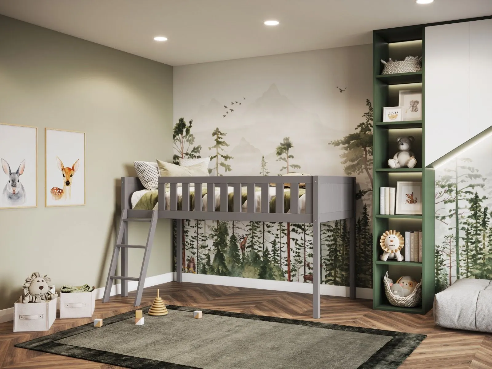 Single Midsleeper Cabin Bed - Grey, Pine Wood image