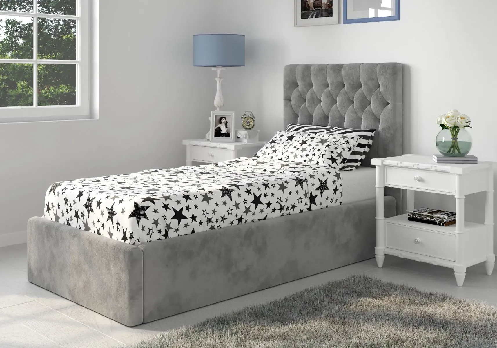 Single Ottoman Bed with Storage - Grey, Velvet image