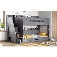 Staircase Bunk Bed with Storage - Grey, MDF