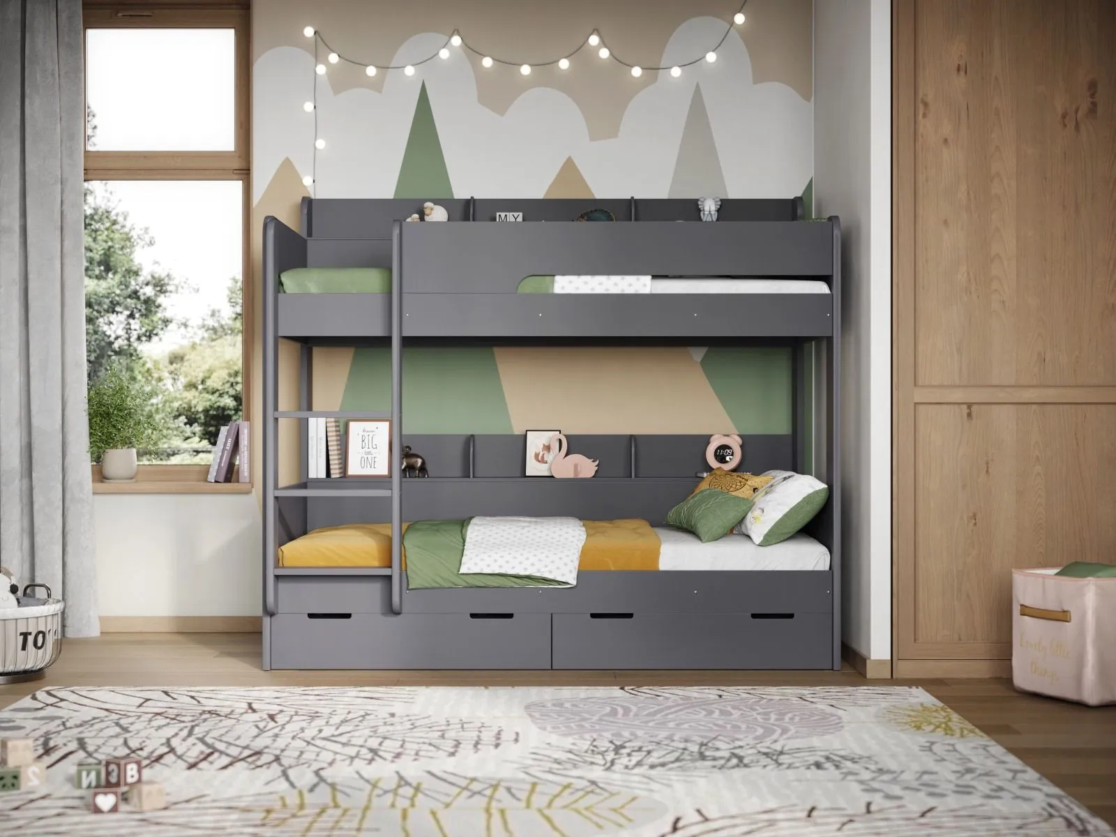 Storage Bunk Bed with Drawers - Grey, Wood image