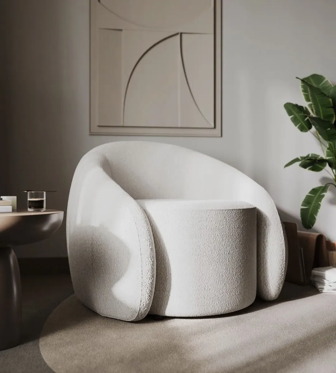 Swivel Accent Chair - Cream, Boucle