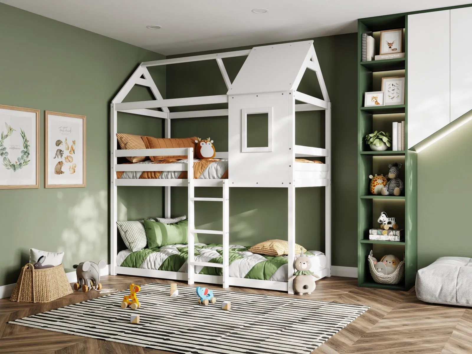Treehouse Bunk Bed with Pitched Roof - White, Wood image