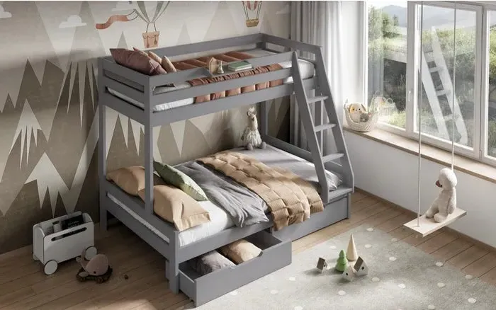 Triple Bunk Bed Frame - Grey, Pine