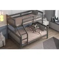 Triple Bunk Bed Frame with Storage - Grey, Wood