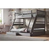 Triple Bunk Bed with Drawers - Grey, Rubberwood