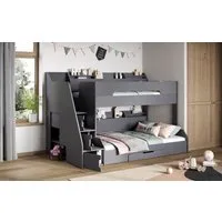 Triple Bunk Bed with Staircase - Grey