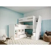 Triple Bunk Bed with Staircase Storage - White