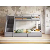 Triple Bunk Bed with Storage - Grey, Wood