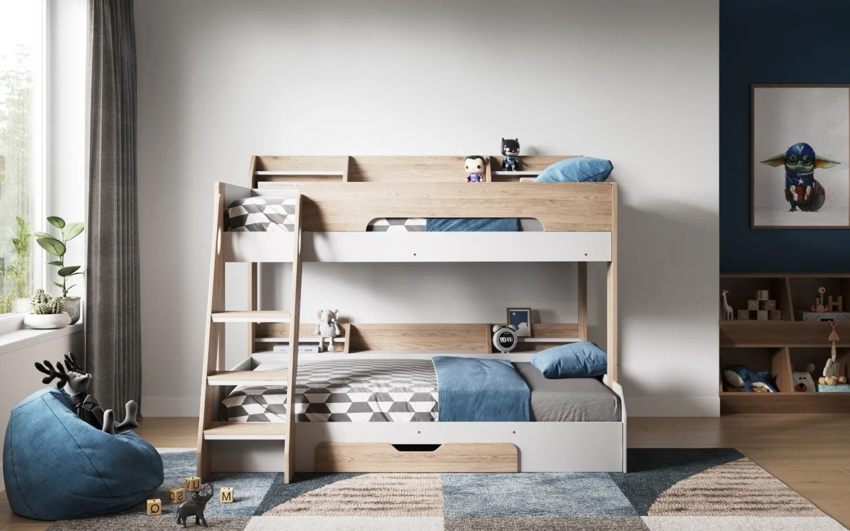 Triple Bunk Bed with Storage - Oak, Particle Board