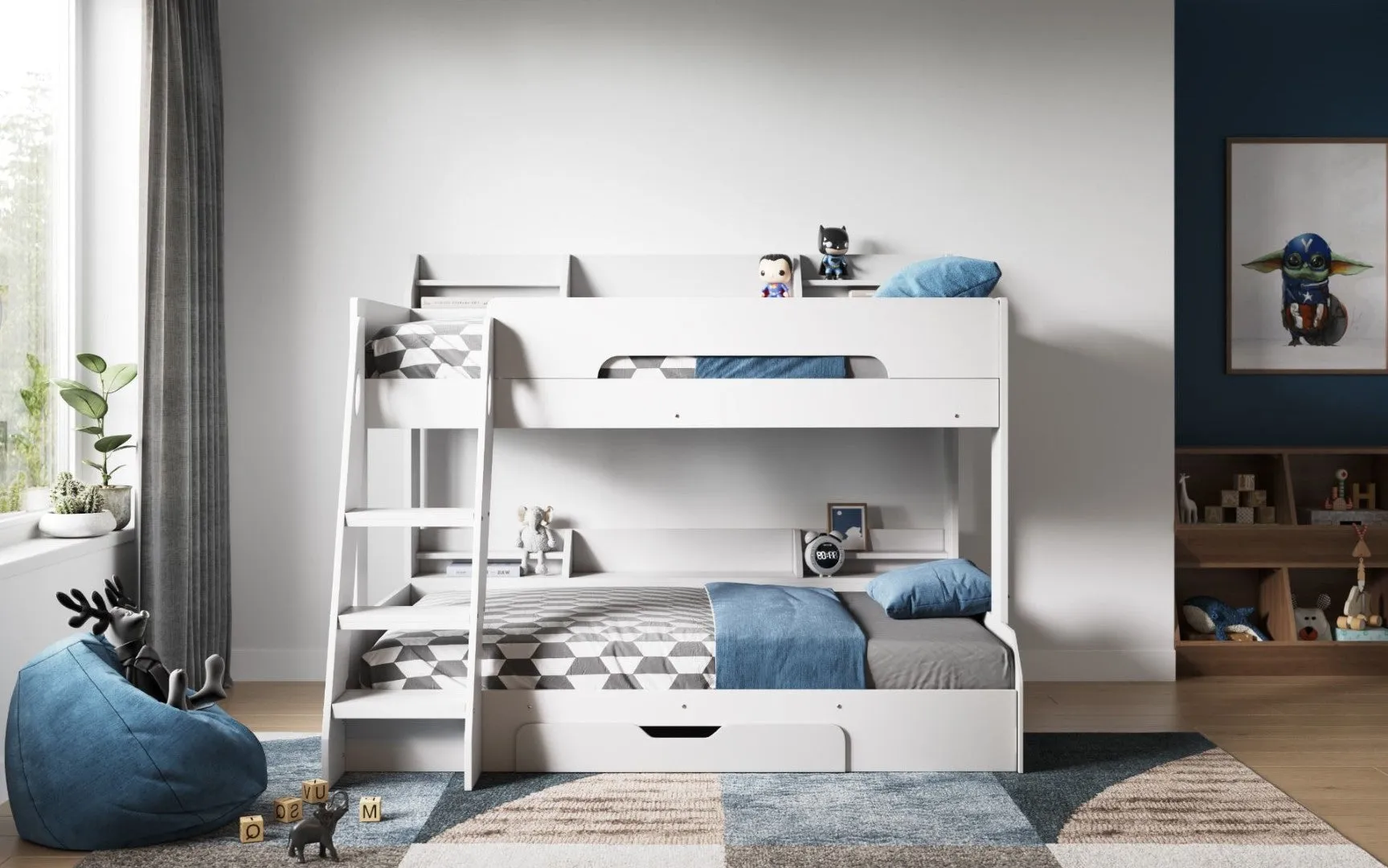 Triple Bunk Bed with Storage - Oak, Particle Board image
