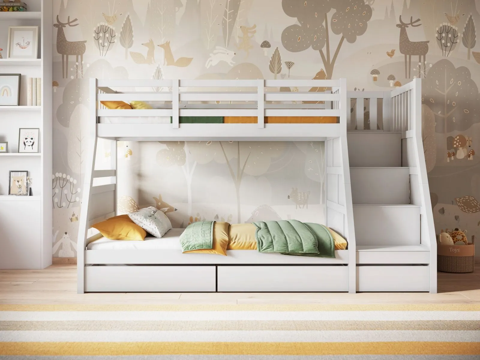 Triple Bunk Bed with Storage - White, Wood