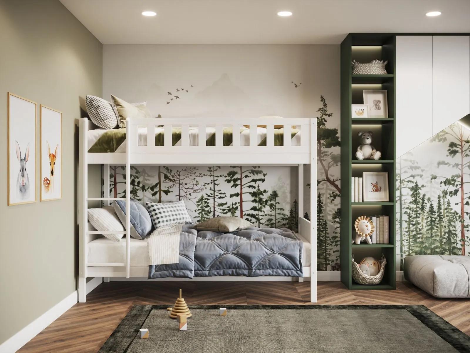 Wooden Bunk Bed with Stairs - White, Pine image