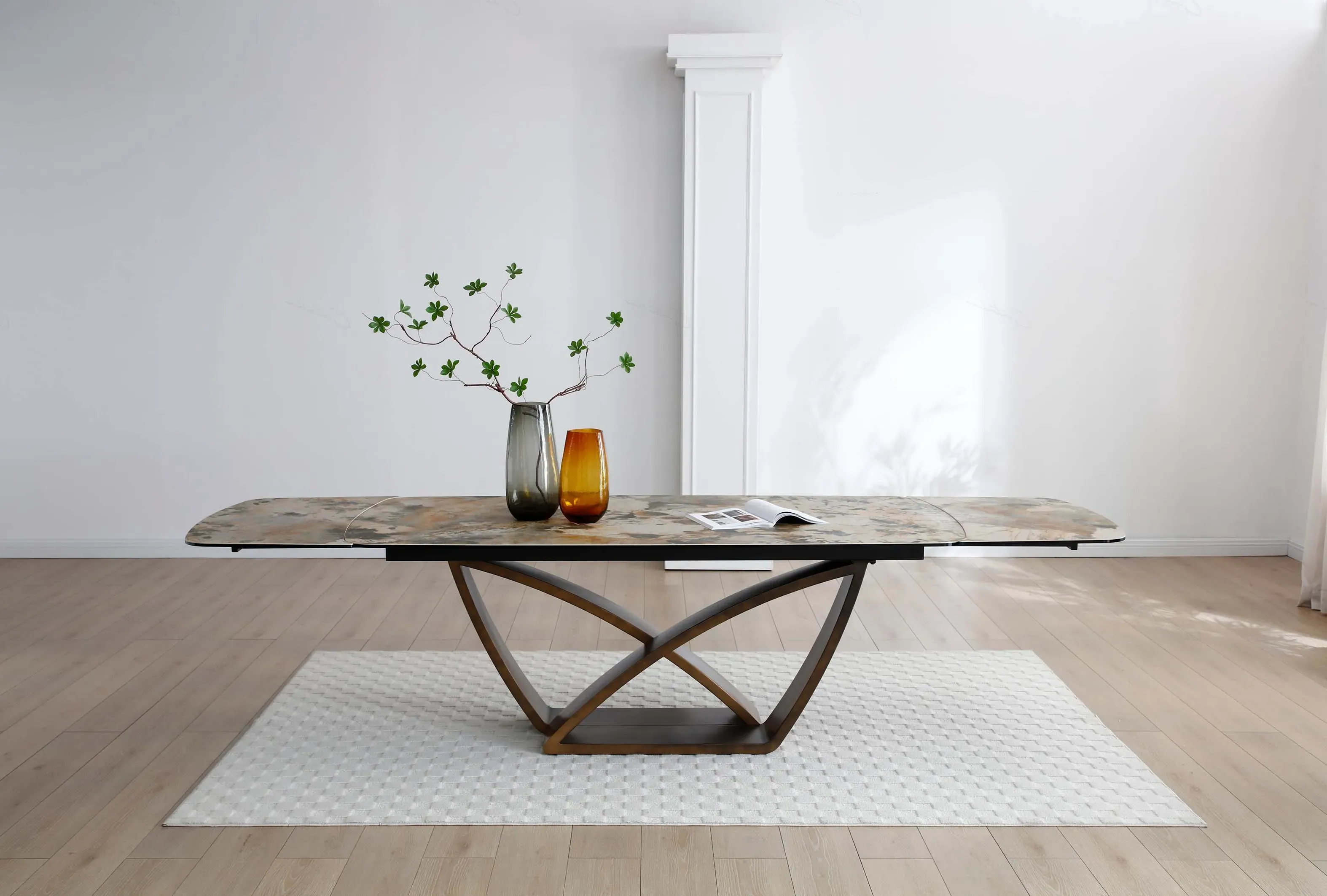 10-12 Seater Extending Table - White, Ceramic