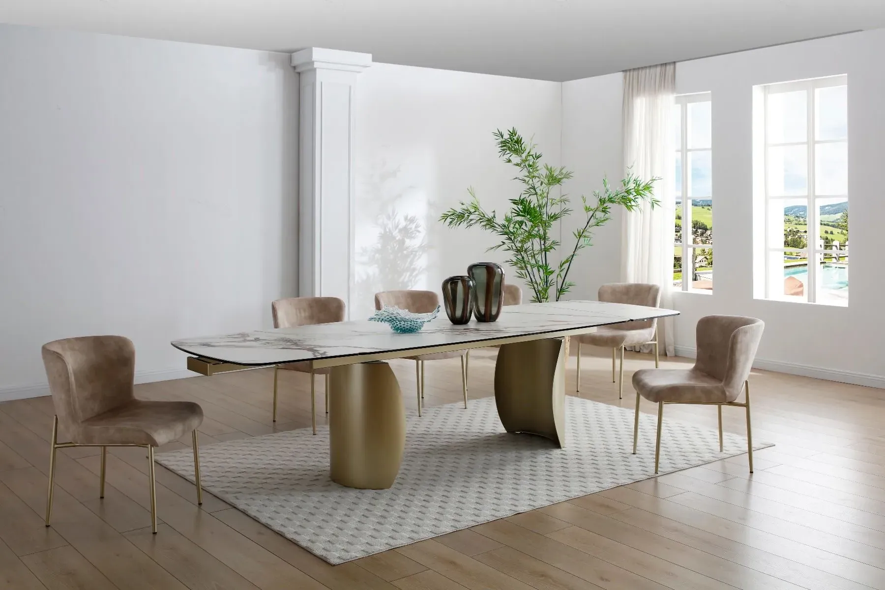 10-Seater Extending Dining Table - White, Ceramic image